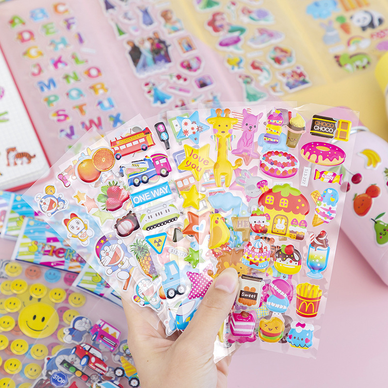 Combo 5 tấm Sticker 3D nổi trang trí sổ sách, bình nước, điện thoại chống thấm nước