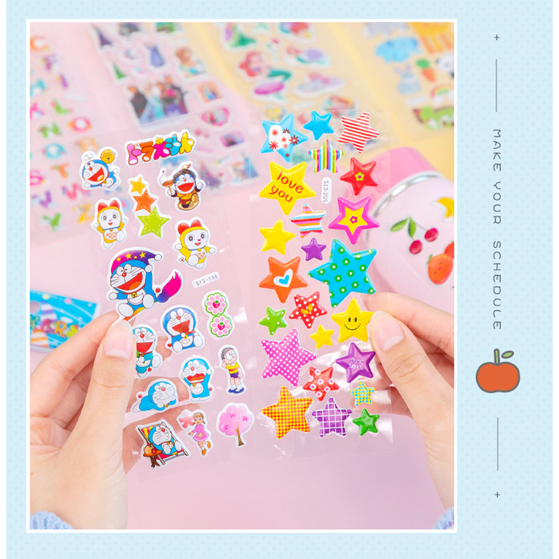 Combo 5 tấm Sticker 3D nổi trang trí sổ sách, bình nước, điện thoại chống thấm nước