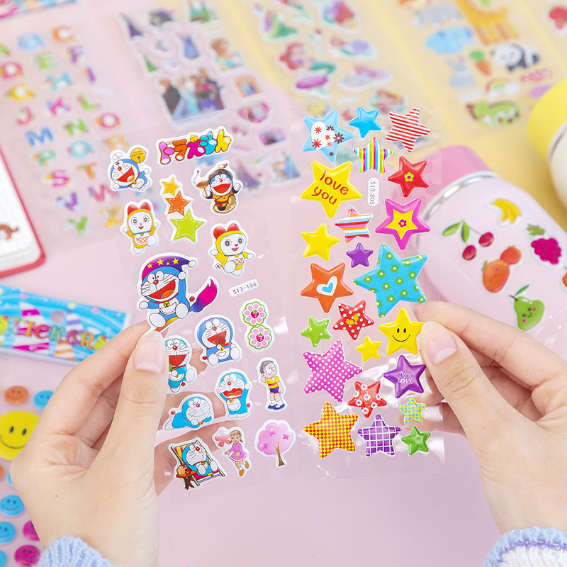 Combo 5 tấm Sticker 3D nổi trang trí sổ sách, bình nước, điện thoại chống thấm nước