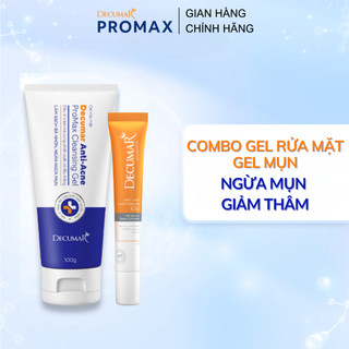 Bộ gel giảm mụn ngừa thâm decumar promax - sữa rửa mặt promax 100g, gel chấm mụn mờ thâm nano curcumin 20g
