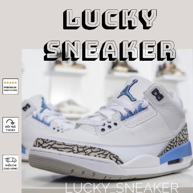 Giày Jodan3 Retro UNC Blue White - Jd3 Unc Xanh Dương Lai Au [ Fullbox Cứng Cao Cấp ]