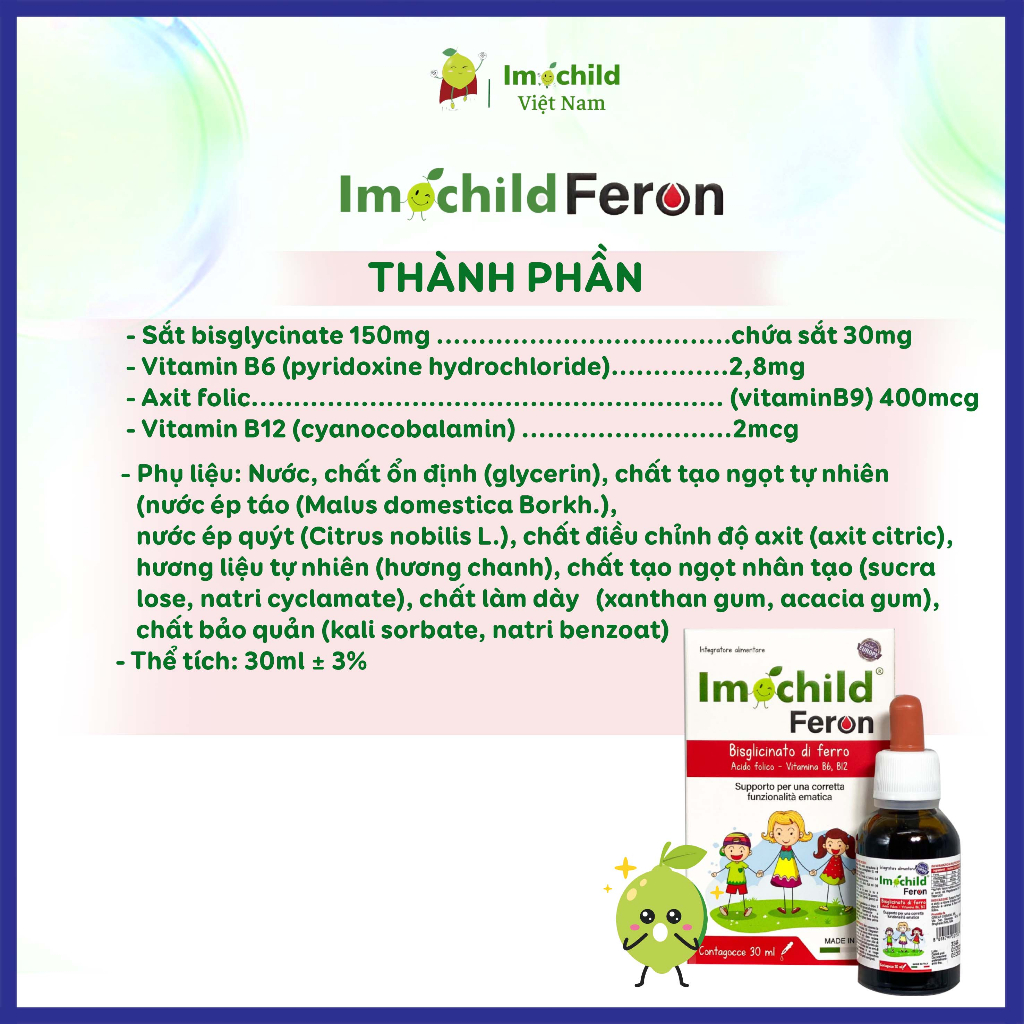 Combo 2 Hộp Sắt Nhỏ Giọt Imochild FERON Cho Bé, Hỗ Trợ Tái Tạo Hồng Cầu - IMOCHILD 30ml