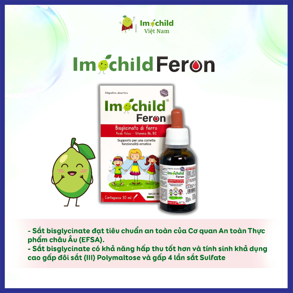 Combo 2 Hộp Sắt Nhỏ Giọt Imochild FERON Cho Bé, Hỗ Trợ Tái Tạo Hồng Cầu - IMOCHILD 30ml