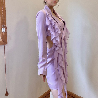 Đầm vest tím pastel cut eo phối bèo (sẵn)