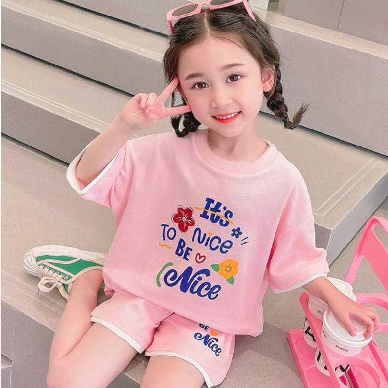 Bộ Bé Gái - To Be Nice - vải thun cotton màu hồng phấn siêu xinh 😘