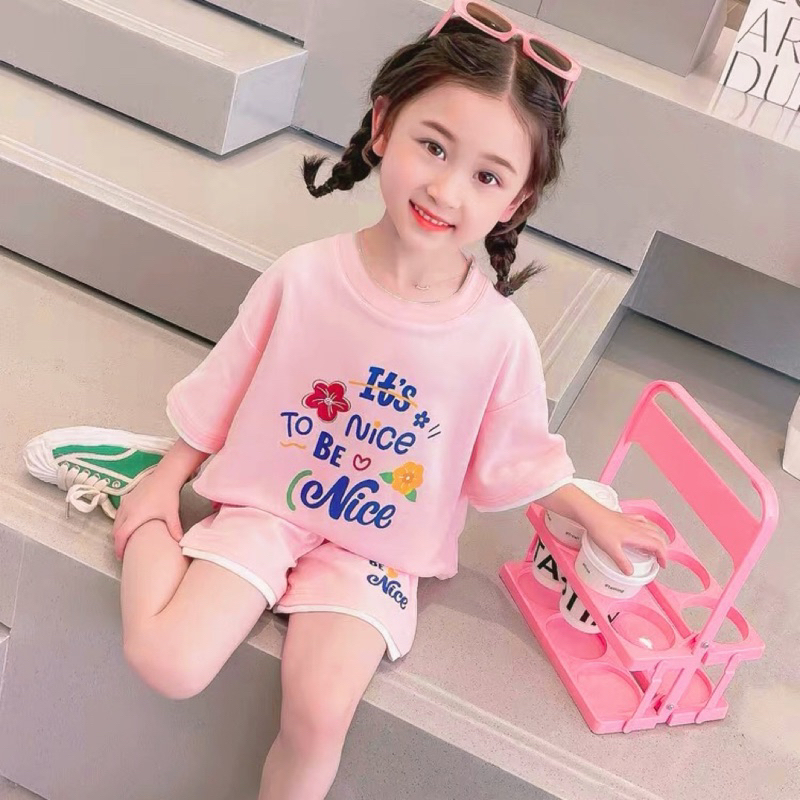 Bộ Bé Gái - To Be Nice - vải thun cotton màu hồng phấn siêu xinh 😘