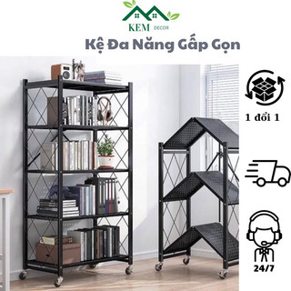 Kệ sắt gấp gọn, giá xếp để đồ đa năng,có bánh xe di động, kệ 3 tầng, 4 tầng, 5 tầng tiện lợi.