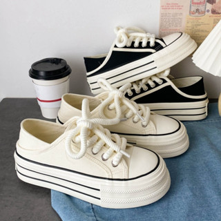Giày thể thao độn đế nữ 5cm đế bằng tăng chiều cao vải canvas đi được 2 kiểu giày sục đi học đi chơi năng động, M35