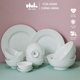 Bộ chén dĩa 12 món trắng trơn - sứ minh châu - bo12