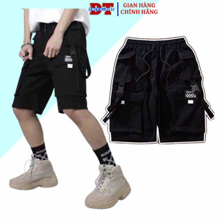Quần Short Kaki Túi Hộp Phối Dây Unisex Nam Nữ ⚡️ FREESHIP ⚡️  Quân đùi lưng Thun co dãn màu đen và be trơn ống rộng S0