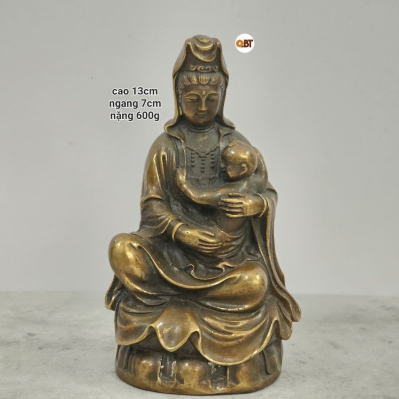 Phật bà quan âm ngồi tống tử bằng đồng - Trang trí xe hơi , phòng thờ