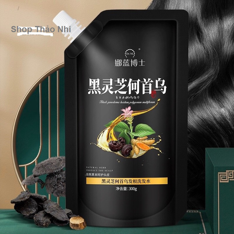 Dầu gội phủ bạc thảo dược Linh Chi, phủ đen mái tóc nuôi dưỡng tóc đen khỏe bóng mượt 300g