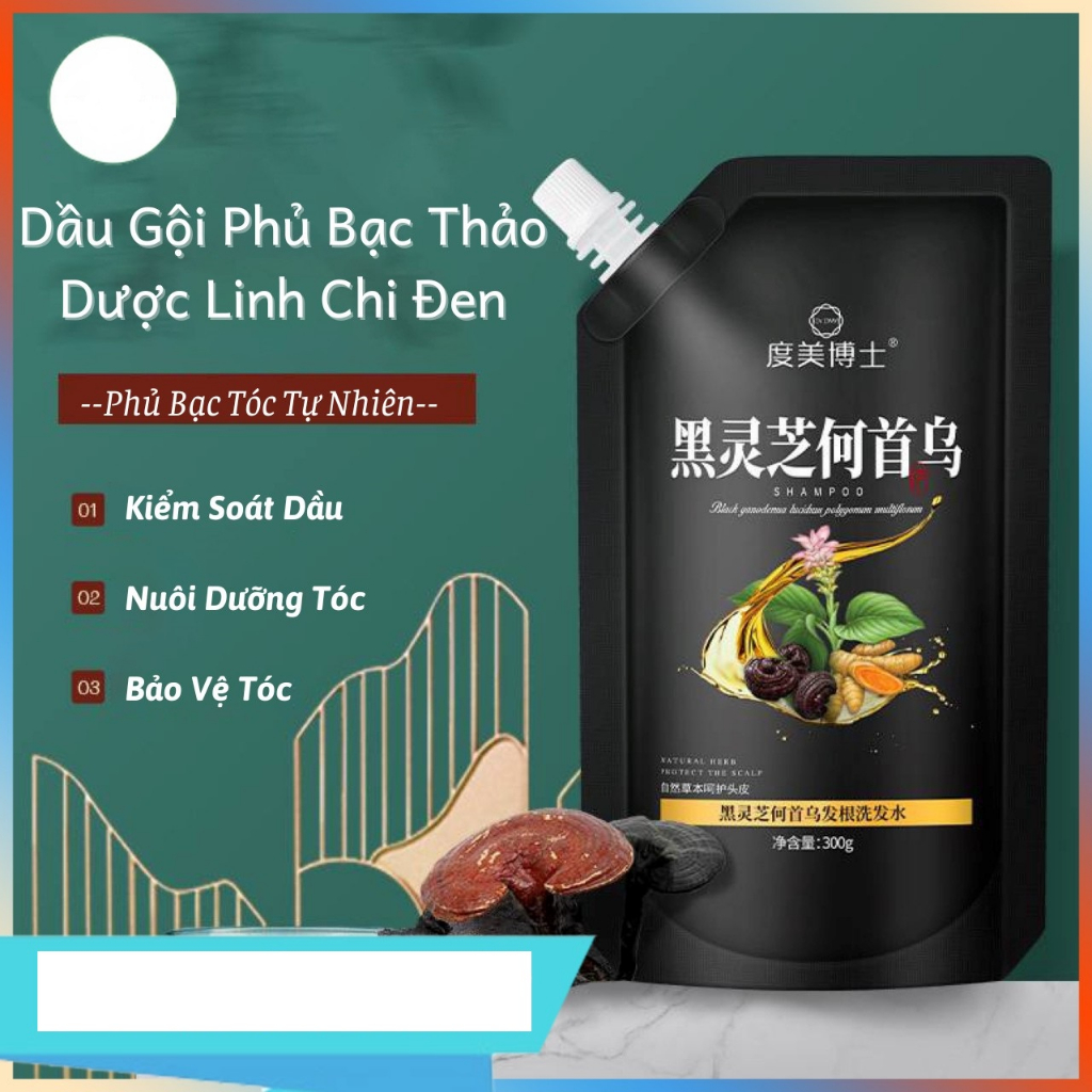 Dầu gội phủ bạc thảo dược Linh Chi, phủ đen mái tóc nuôi dưỡng tóc đen khỏe bóng mượt 300g