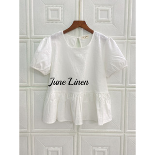 June linen - áo babydoll linen màu trắng. ảnh thật.