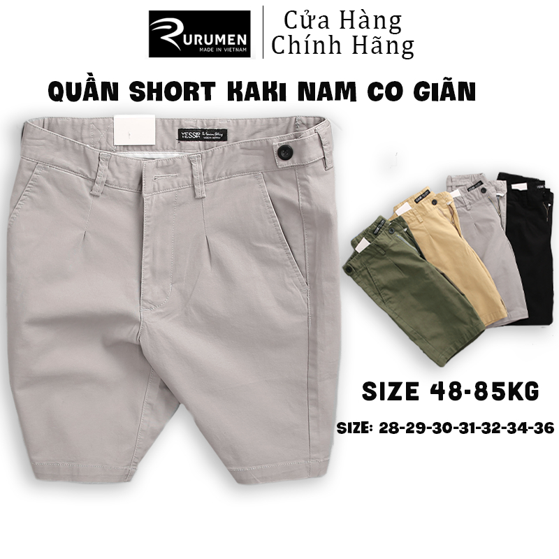 Quần Short Kaki Nam RURUMEN  Phối Nút Màu Đen, Xanh Rêu, Xám, Kem
