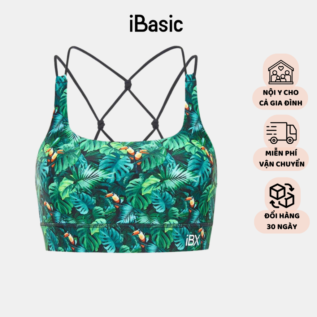 Áo ngực thể thao họa tiết lưng đan dây tập Yoga iBasic IBXW003T-1