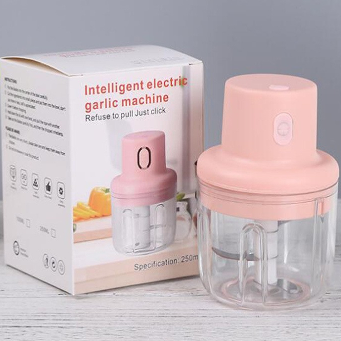 Máy xay tỏi ớt mini cầm tay thể tích 250ml - Máy xay đa năng pin trâu lưỡi thép 3 cánh quay nhanh không gỉ, dễ sử dụng