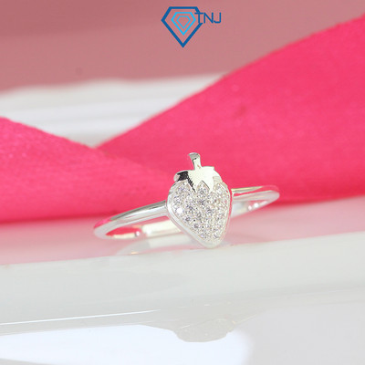 Nhẫn bạc nữ TNJ quả dâu tây đính đá viền trơn xinh xắn cao cấp, khắc tên miễn phí NN0390 - Trang Sức TNJ