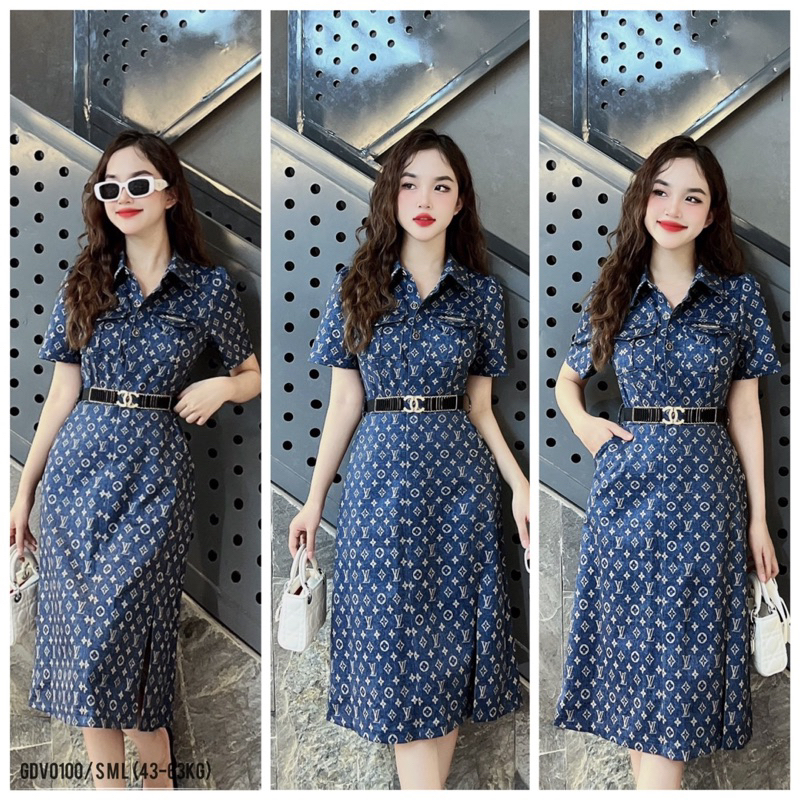 Gdv0100 Đầm umi LVI tay bồng 2 túi bên xẻ trước dài 100cm