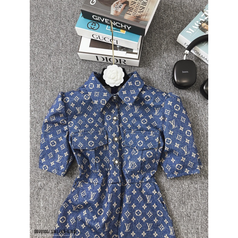 Gdv0100 Đầm umi LVI tay bồng 2 túi bên xẻ trước dài 100cm