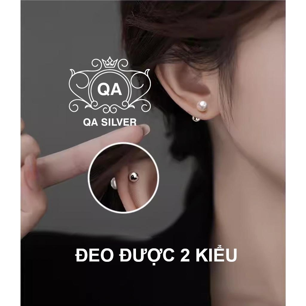 Khuyên tai bạc 925 nữ tròn bông ngọc trai nhân tạo chốt bi vặn S925 PEARL QA SILVER Earrings EA230905