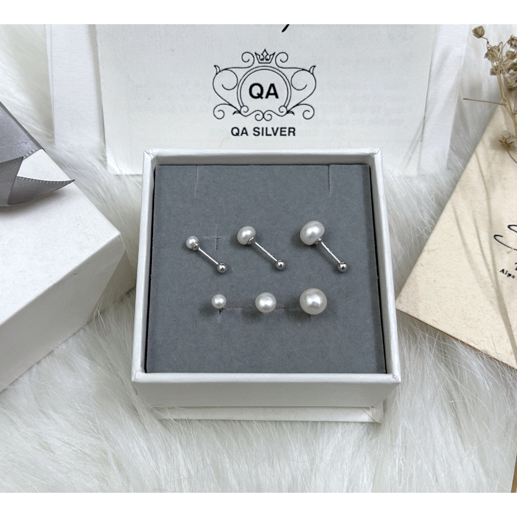 Khuyên tai bạc 925 nữ tròn bông ngọc trai nhân tạo chốt bi vặn S925 PEARL QA SILVER Earrings EA230905