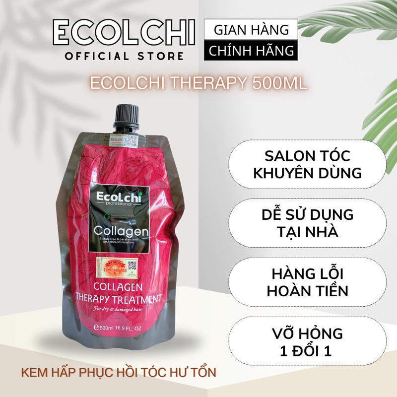 Kem hấp ủ tóc Ecolchi Collagen 500ml - mềm mượt chống rụng tóc, phục hồi tóc hư tổn,dưỡng tóc xơ rối, uốn nhuộm CH