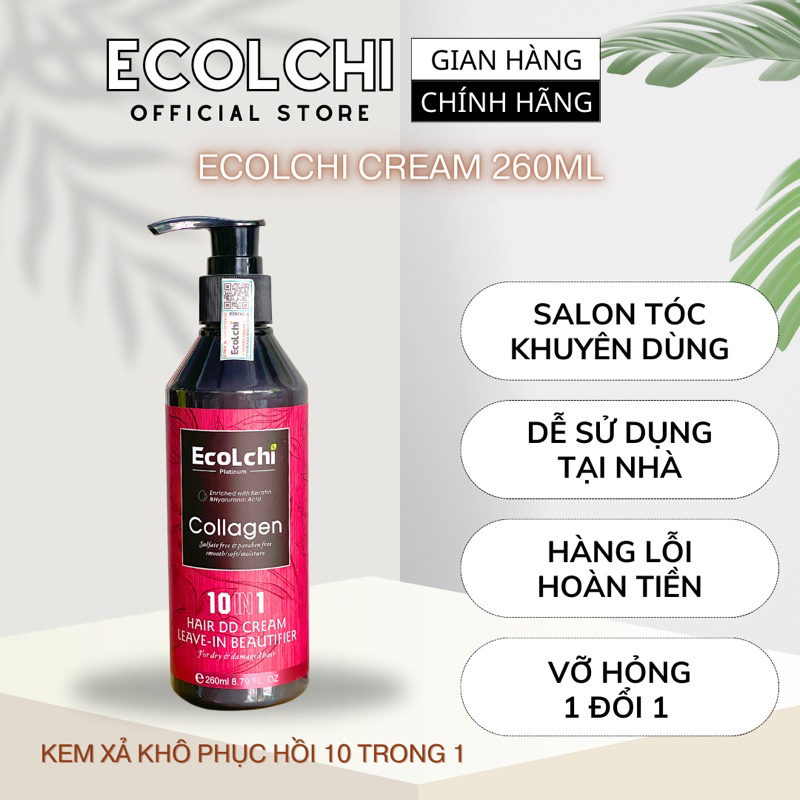 Kem dưỡng xả khô Ecolchi Collagen 260ml - Cung cấp dưỡng ẩm cho tóc phục hồi hư tổn, dưỡng tóc khô xơ uốn duỗi nhuộm CH