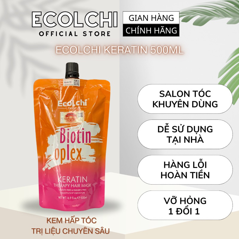 Kem hấp trị liệu Ecolchi Keratin 500ml - Hấp tóc phục hồi cho tóc chắc khỏe, mềm mượt và bóng mượt CH