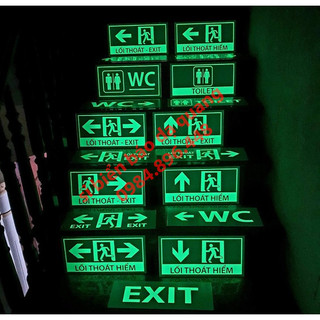 Biển chỉ dẫn dạ quang mica dán tường, biển thoát hiểm, biển exit, biển chỉ dẫn WC