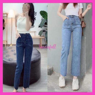 Quần bò jean ống đứng nữ co giãn 4 chiều loe suông rộng xuông jeans cạp cao Hottrend 2022