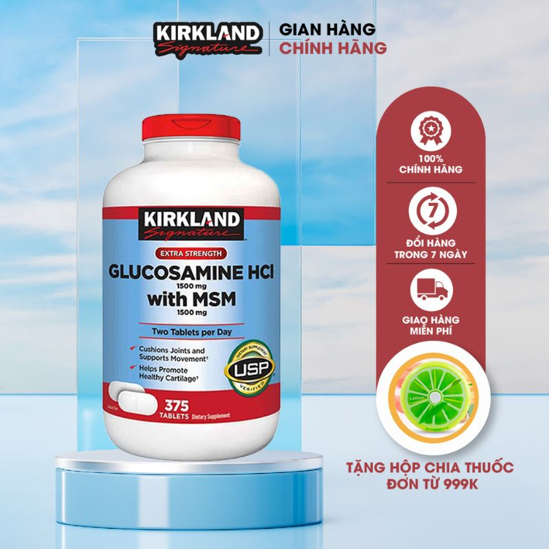 Viên uống Glucosamine HCL 1500mg With MSM 1500mg Kirkland Signature 375 viên cải thiện vấn đề về xương khớp, dịch nhầy