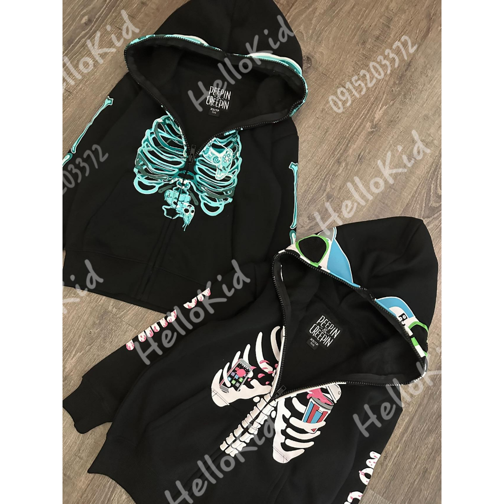 Áo khoác nỉ bộ xương hallowen cho bé