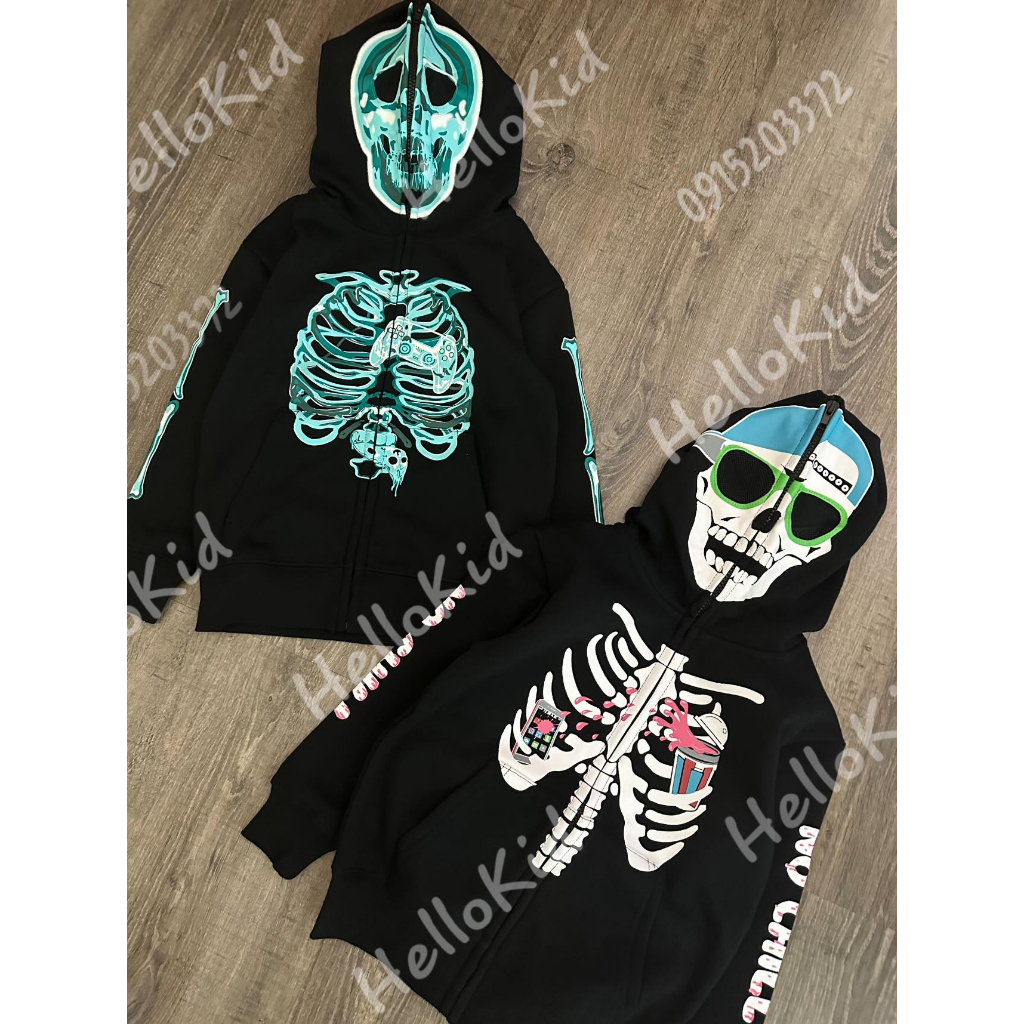 Áo khoác nỉ bộ xương hallowen cho bé