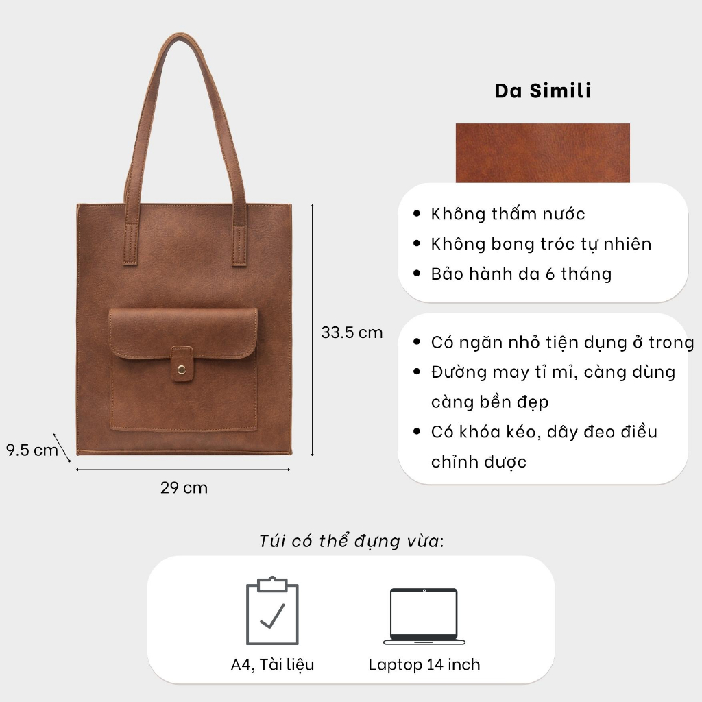 Túi xách công sở nữ da tote xách tay bản to đi làm đi học đi dạy A4 laptop đẹp thời trang DONNA Limi bags