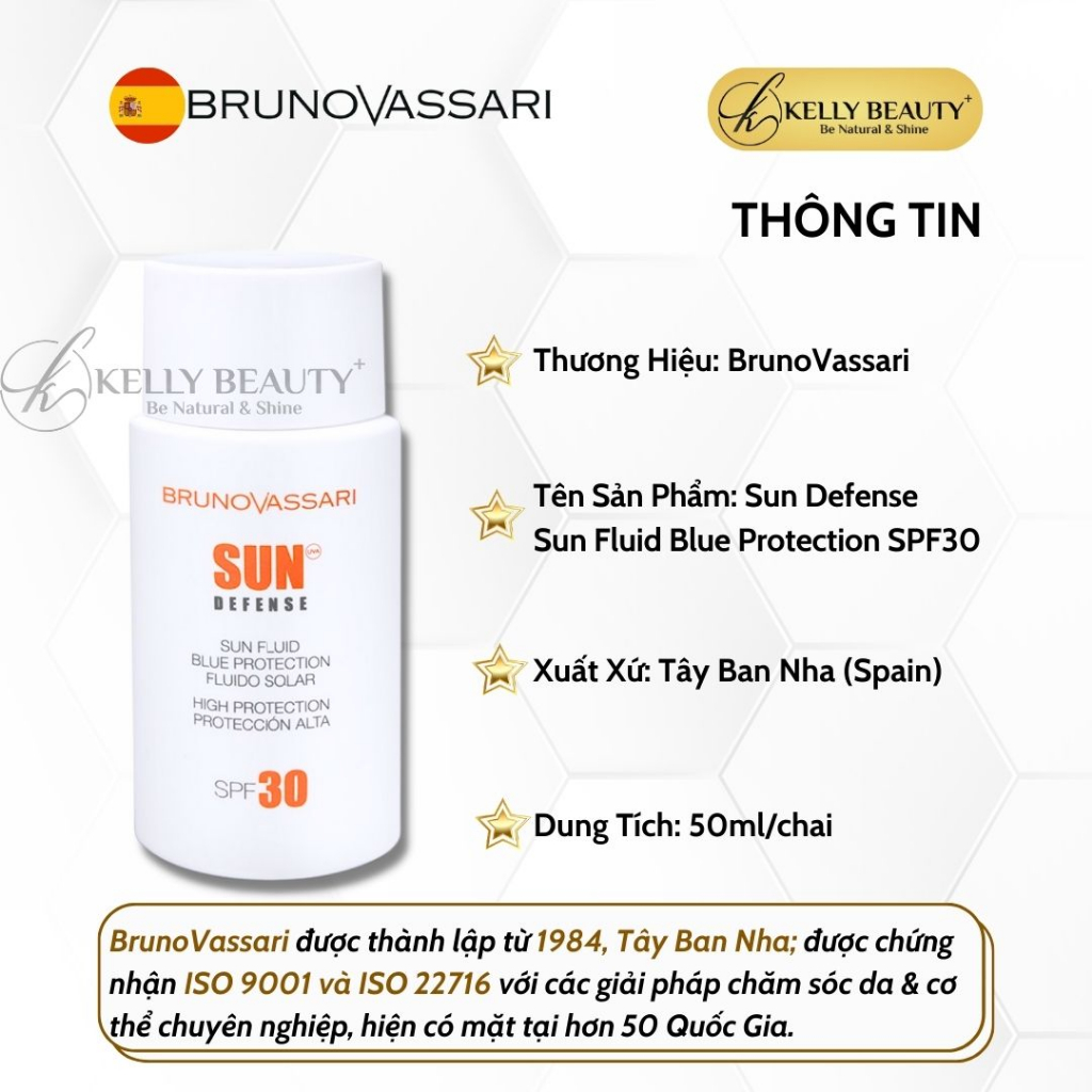 Kem Chống Nắng Ánh Sáng Xanh Sun Fluid Blue Protection SPF 30 - Bruno Vassari | Kelly Beauty