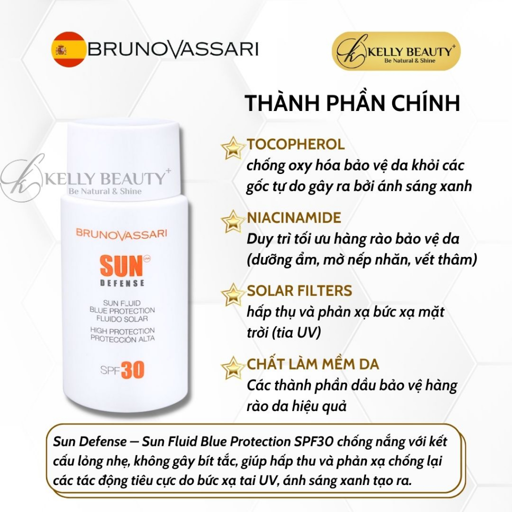 Kem Chống Nắng Ánh Sáng Xanh Sun Fluid Blue Protection SPF 30 - Bruno Vassari | Kelly Beauty