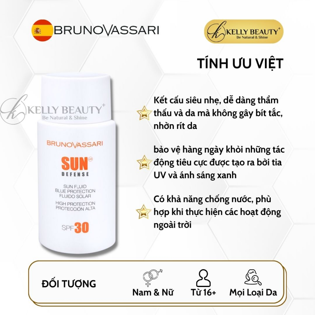 Kem Chống Nắng Ánh Sáng Xanh Sun Fluid Blue Protection SPF 30 - Bruno Vassari | Kelly Beauty