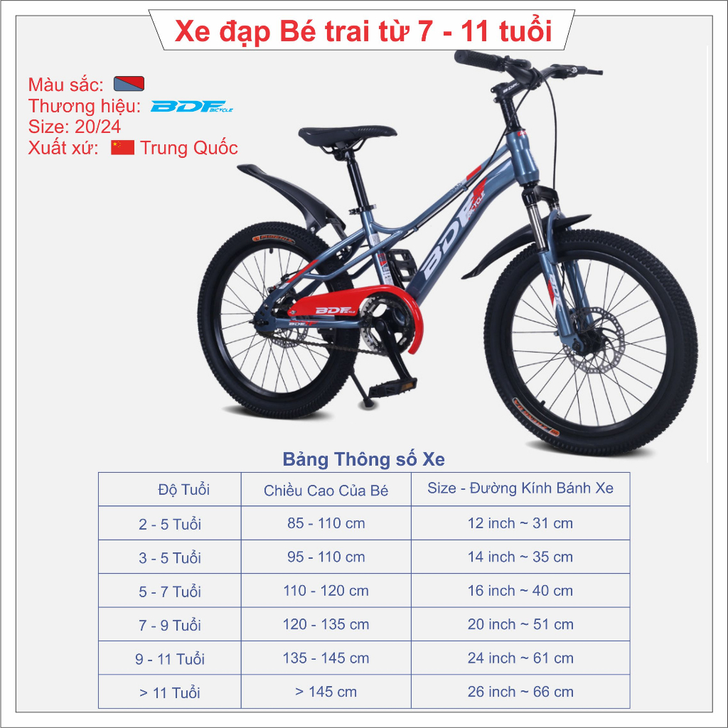 Xe đạp Bé Trai 7 đến 11 tuổi khung cong 2 gióng, có chắn bùn kiểu dáng thể thao
