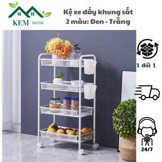 Kệ đẩy 4 tầng khay mắt lưới, Xe đẩy spa 3/4 tầng sắt dày có 4 bánh xe cho phòng khách phòng ngủ tm0