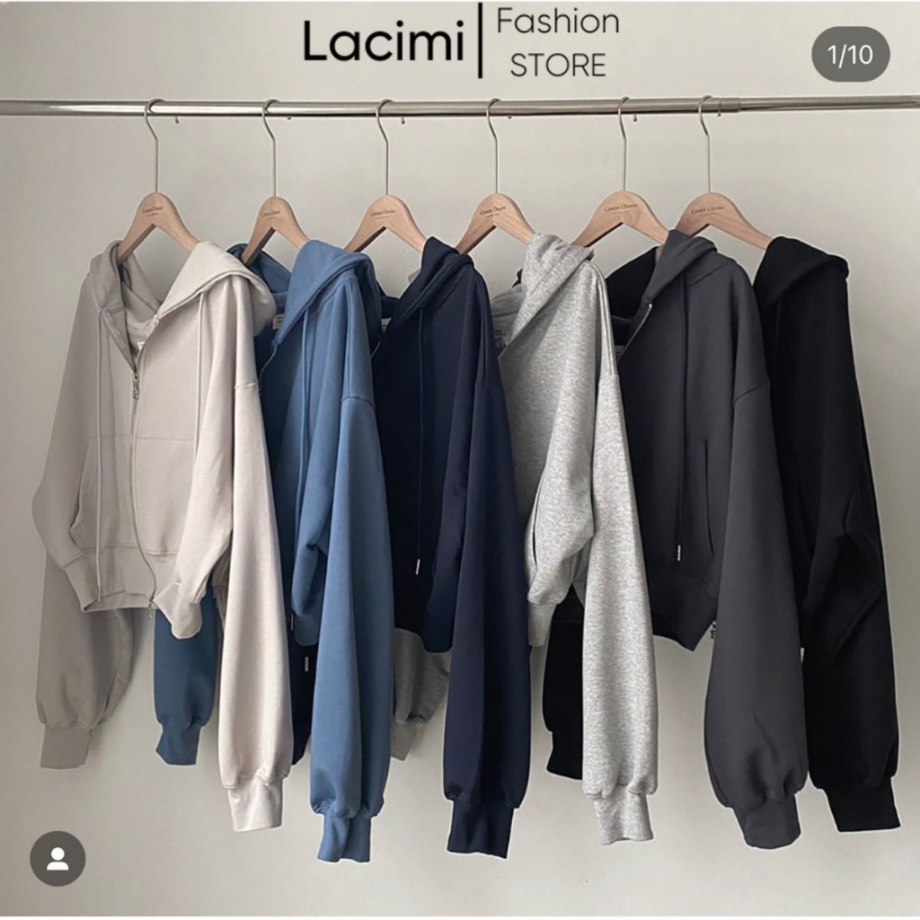 Áo khoác nỉ croptop hoodie zip nữ Lacimi