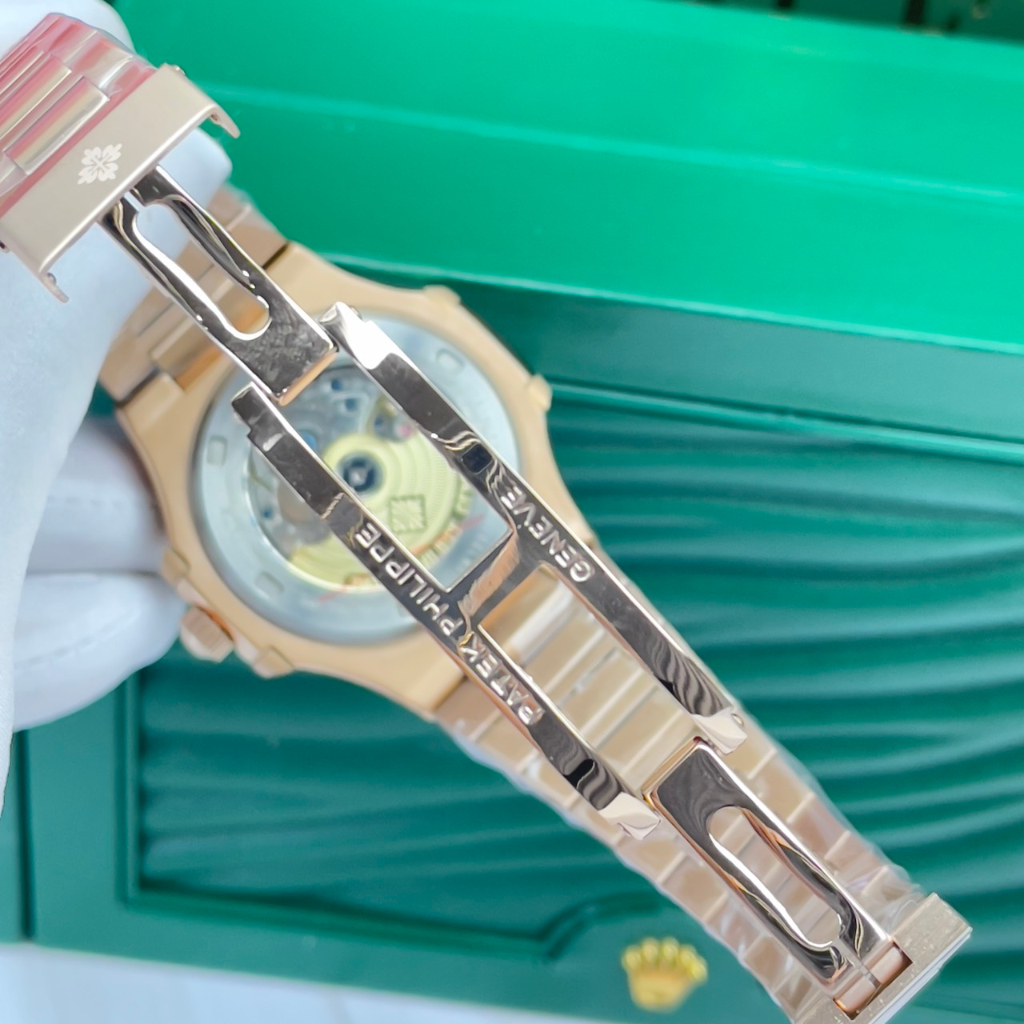 Đồng hồ Nam PT vuông vành đá vuông 5kim 1lich  mặt xanh viền vàng máy nhật dòng cơ Automatic size 40mm dây kim loại