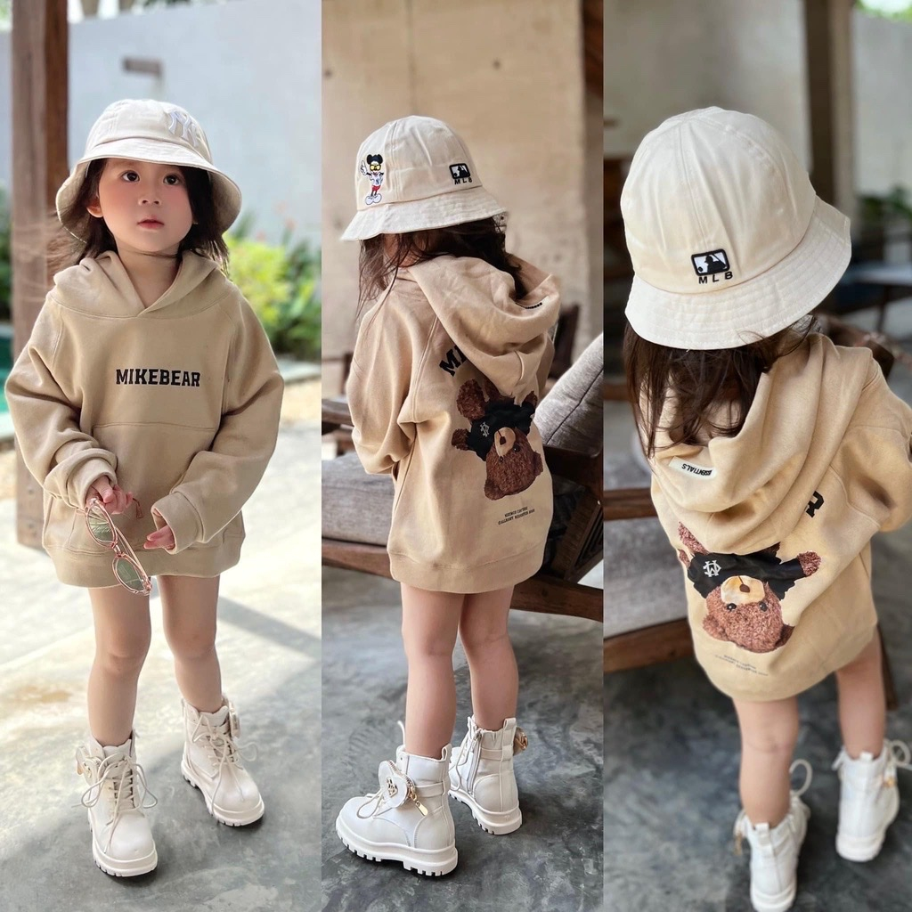 Áo nỉ hoodie có mũ mikebear cho bé , áo nỉ có mũ bé gái, trai unisex - Winni Kids