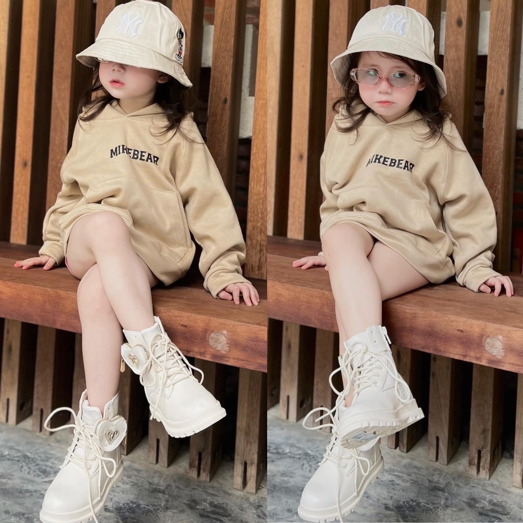 Áo nỉ hoodie có mũ mikebear cho bé , áo nỉ có mũ bé gái, trai unisex - Winni Kids