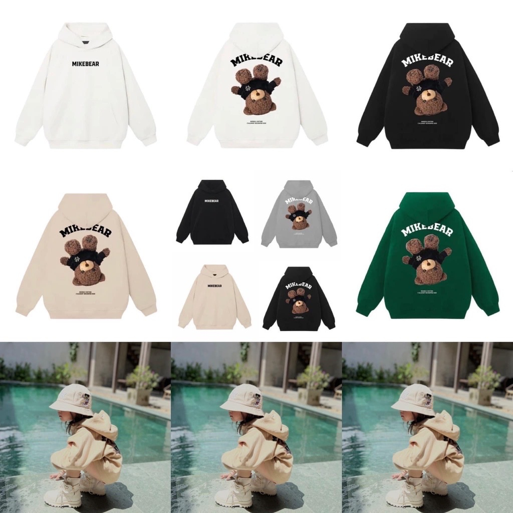Áo nỉ hoodie có mũ mikebear cho bé , áo nỉ có mũ bé gái, trai unisex - Winni Kids