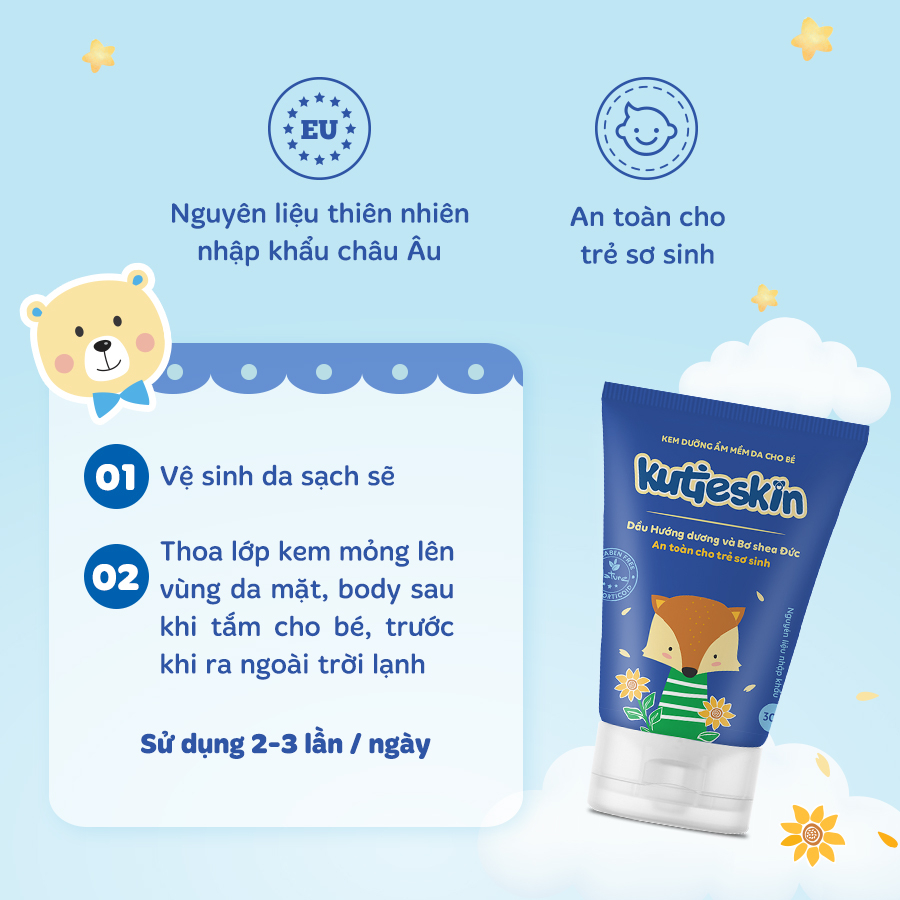 Kem dưỡng ẩm mềm da Kutieskin 30gr  sản phẩm chuyên biệt dành riêng cho trẻ sơ sinh và trẻ nhỏ - KKA01