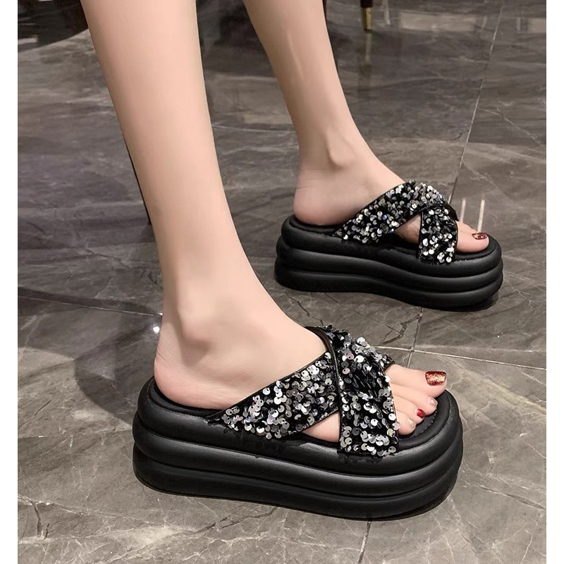 Dép đế dày quai phối kim sa sang chảnh