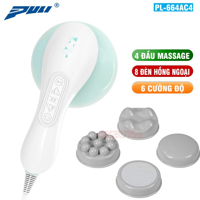 Máy massage cầm tay 4 đầu Puli PL-664AC4 - 5 kiểu rung | OKbuy