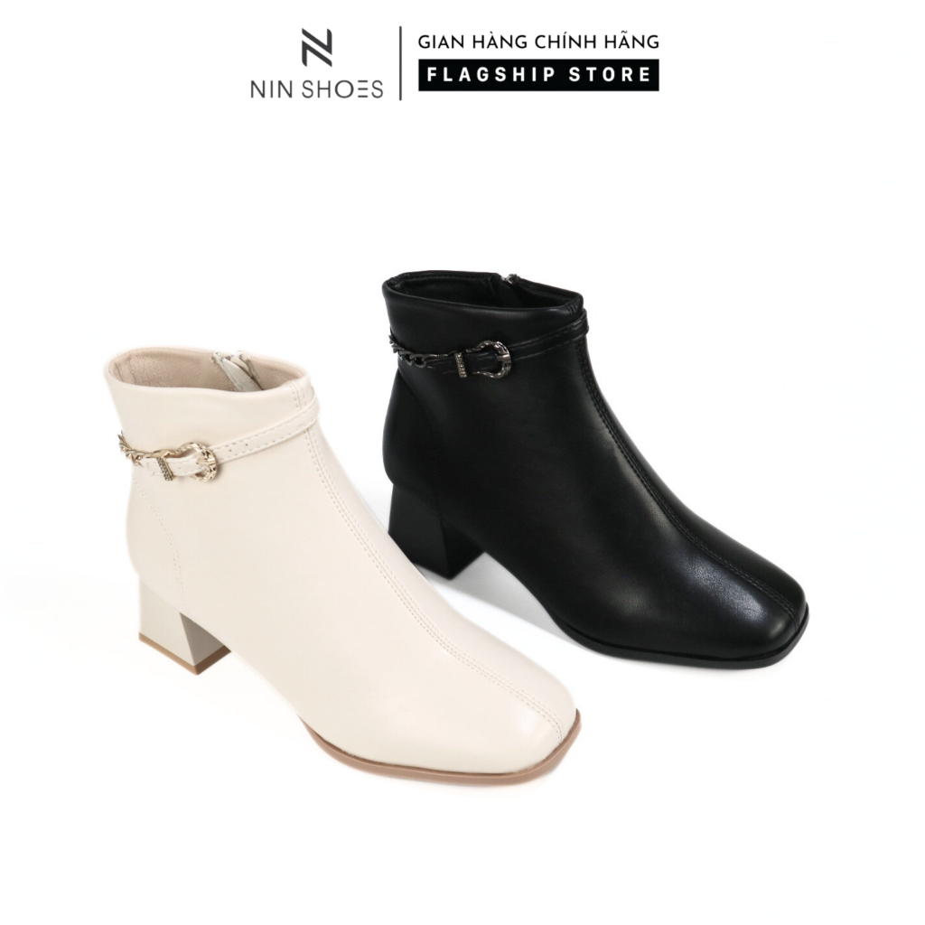 Giày bốt cao cổ đế vuông Ninshoes boot chất liệu da cao cấp thời trang thu đông mới form giày ôm chân mềm mại BOM006