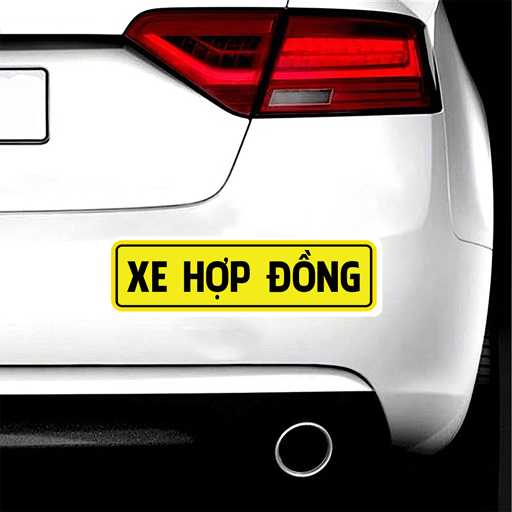 Combo 2 miếng dán sticker tem decal XE HỢP ĐỒNG dán trên xe ô tô